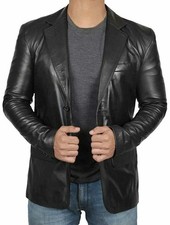 Men's Genuine Lambskin Leather Blazer Biker Motorcycle Black Leather Coat Jacket