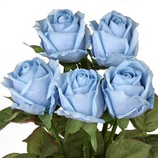 Artificial Realistic Roses Flowers 24" Real Touch Silk Roses Bouquet Long Blue