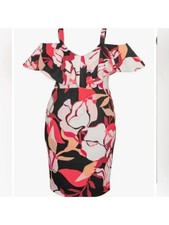 RACHEL RACHEL ROY Womens Black Lined Flutter Sleeve Midi Sheath Dress Plus 18W