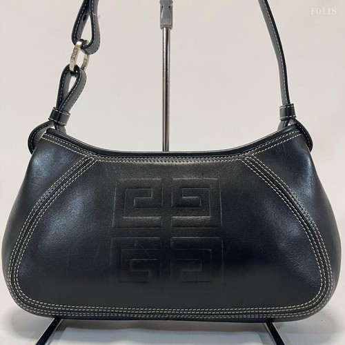 Givenchy 4G Logo Embossed Leather Hobo Shoulder Bag Black Y2K Silver Hardware