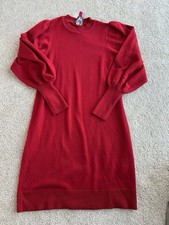 Vince Camuto Red Wool Knit Balloon Sleeve Sweater Dress XS Knee Length