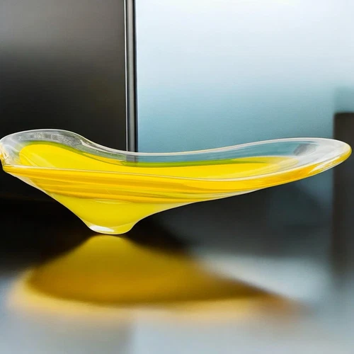 Vintage Murano Style Italian Glass Centerpiece Bowl Yellow 16x8x3.5 GLOWS