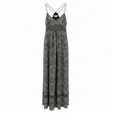 Loft Women Black White Paisley Empire Waist Maxi Dress Size 4 330763