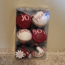 Set of 6 Rustic Red White Round Shatterproof Christmas Ornaments Joy Peace