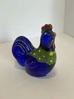 Fenton Cobalt Blue Rooster Figurine Hand Painted Signed D Cutshaw Satin Glass