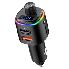 Nulaxy Bluetooth FM Transmitter, QC3.0 Fast Charge Car Glossy Black