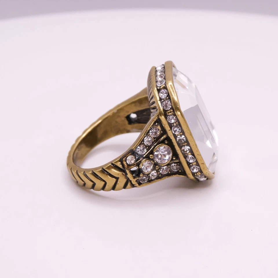 HEIDI DAUS Swarovski Emerald-Cut Rhinestone Bronze Coctail Sz 8 Statement Ring - Image 4 of 4