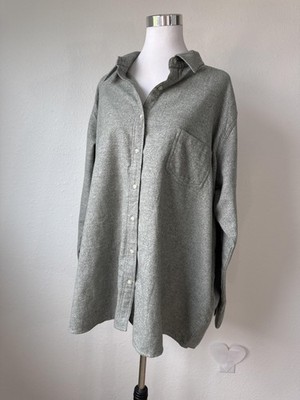 Northcrest Shirt Womens Sz 4X Gray Solid Flannel Button Up Tunic Top Plus Casual