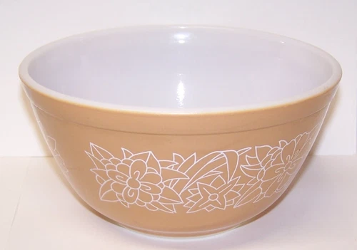 Pyrex Woodland #402 Mixing Nesting Bowl Brown w/ White Flowers USA EXUC CLEAN!!!