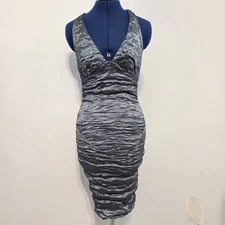 Nicole Miller Collection Vintage 90s Metallic Blue Ruched Halter Cocktail Dress