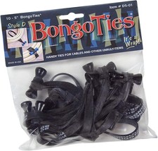 BongoTies Obsidian All Black Cable Ties Style D Natural Rubber Bamboo 10 Pack