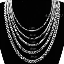 Square Wheat Braided 3/4/5/6/8MM 18"~36" Silver Stainless Steel Chain Necklace