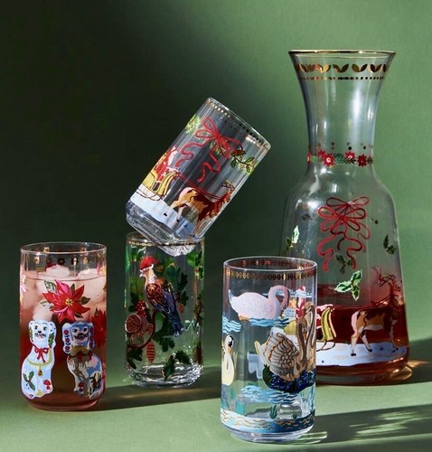 NEW ANTHROPOLOGIE "TWELVE 12 DAYS OF CHRISTMAS" BIRDS JUICE GLASS NATHALIE LETE - Picture 2 of 7