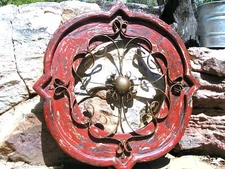 Round House Pediment Architectural Iron-Wood-Hand Painted Medallion Red 0361