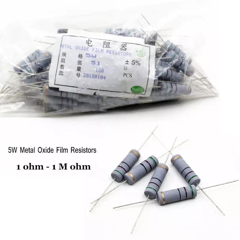 5W Kit 30 Value 5 watt Metal Oxide Film Resistors 1 ohm -1M ohm  5% Assorted Set - Picture 1 of 6