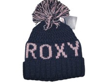 BNWT  ROXY Ladies Fleece Lined Knitted Bobble Beanie Hat  Navy Blue