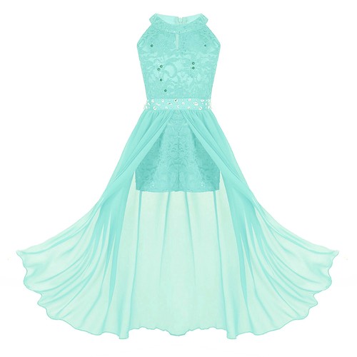 US Kids Girls Floral Lace Long Dress Wedding Birthday Party Formal Romper Gown - Picture 21 of 84
