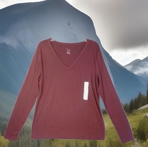 A New Day Sz XXL V-Neck Womens Target Brand Long-Sleeve T-shirt 2XL Burgundy NWT - Picture 1 of 7
