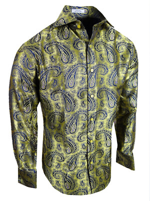 Dress Shirt Floral Paisley Pattern Sheen Mens Event French Cuff by Leonardi