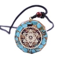 Handmade Orgone Metatron Cube Necklace,Orgonite Amulet Pendant,Blue