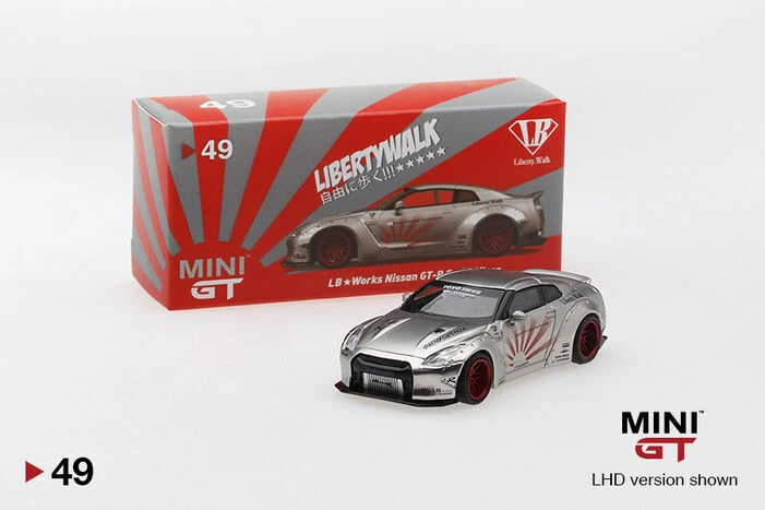 MINI GT 49 LB WORKS Nissan GT-R (R35)Satin Silver Type 1,Rear Wing 