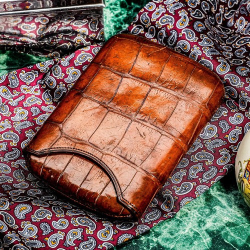 Schönes antikes Asprey Krokodilleder Luxus Zigarrenetui Etui Tobacciana