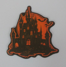 Haunted House Orange  Black Halloween Sticker 2.18" x 2" AA 