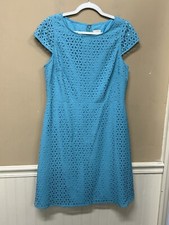 J Crew Factory Laser Cut A Line Teal Blue dress Cap Sleeve Size 12