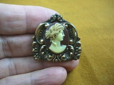 (CS24-6) ROMAN Lady white + burgundy oval CAMEO brass Pin Pendant Jewelry brooch