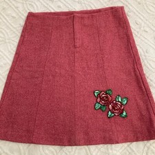 Vintage Betsey Johnson Pink Skirt A-line Women Sz 2 Wool Blend Sequin Rose