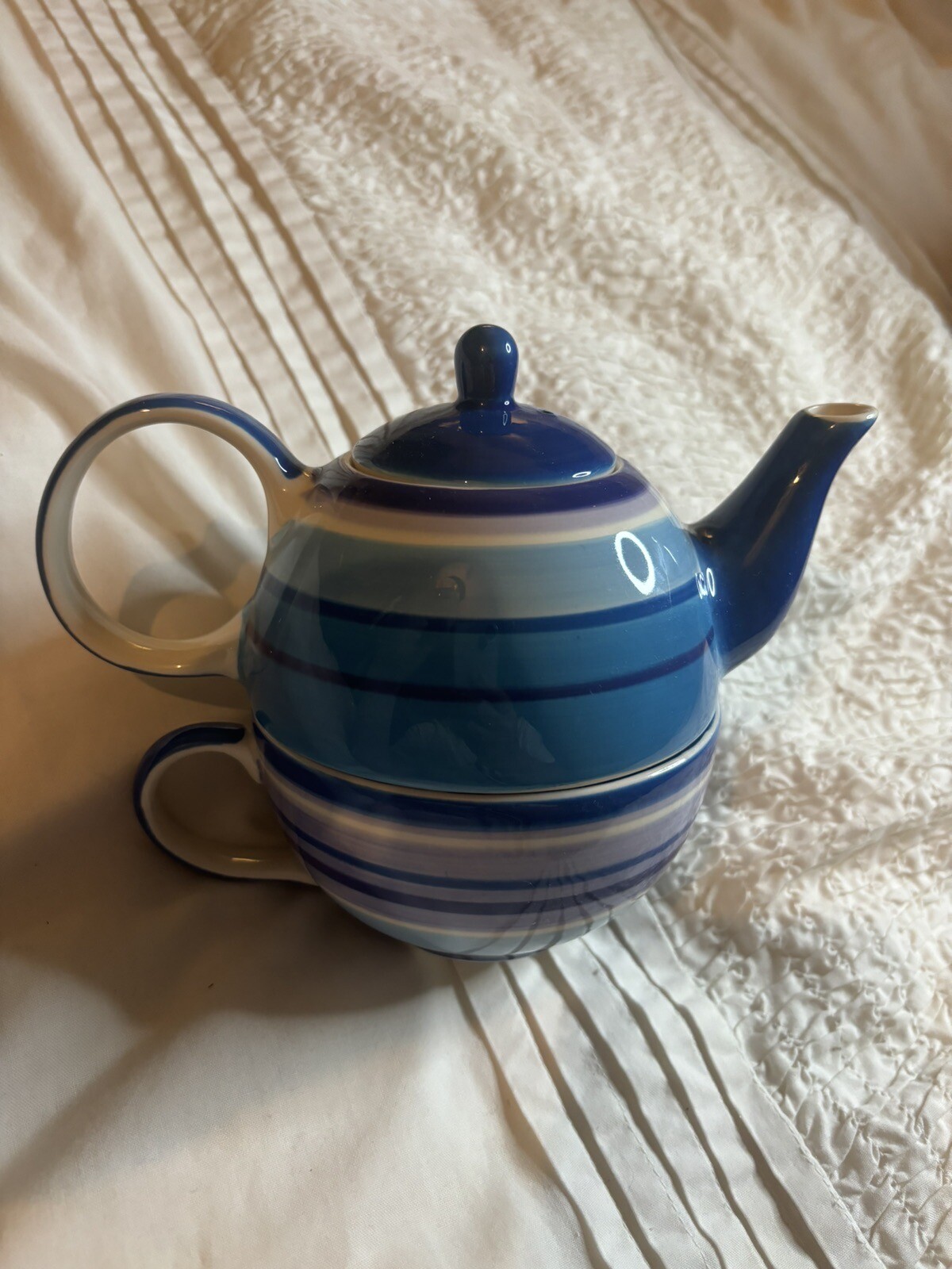 Whittard of Chelsea Tea For One Hand Painted Tea Pot and Cup Blue
