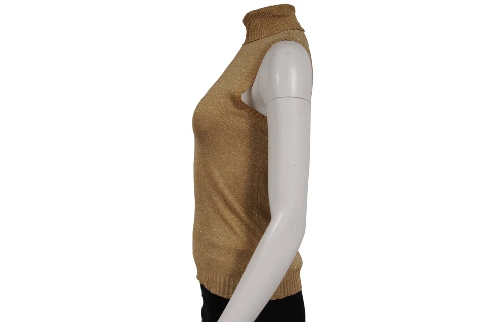 Top Dolce & Gabbana Mujer Brillo Sin Mangas Cuello Alto Medio Dorado Vintage Logo Foto 4 de 4