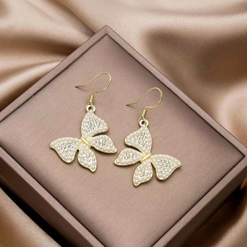 Fashion Women 925 Sterling Silver Creative Pearl Butterfly Bow Earrings Stud 985 - Picture 5 of 5
