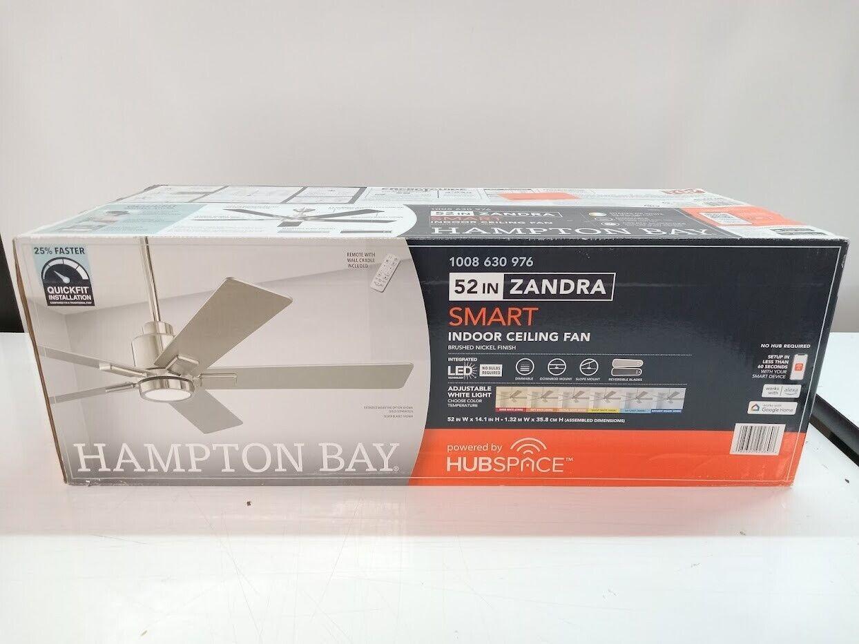 Hampton Bay Zandra 52" LED Brushed Nickel Smart Hubspace Ceiling Fan Light Kit eBay