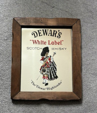Dewar's White Label Scotch Whisky Highlander | Vtg Mirror Bar Sign Wood 12"x10"