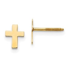 Real 14kt Yellow Gold Madi K Polished Tiny Cross Silicone Back Earrings