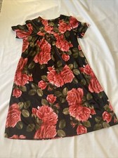 VTG Only Necessities Muumuu Short Sleeve Pockets Lounge House Dress Gown Roses M