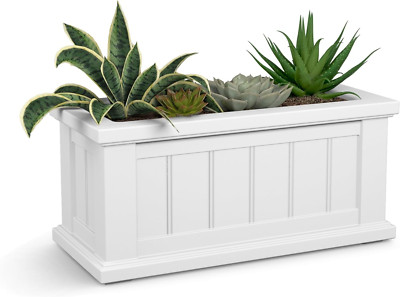 Cape Cod 24'' White Rectangle Planter with Water Reservoir - Durable Polyethylene