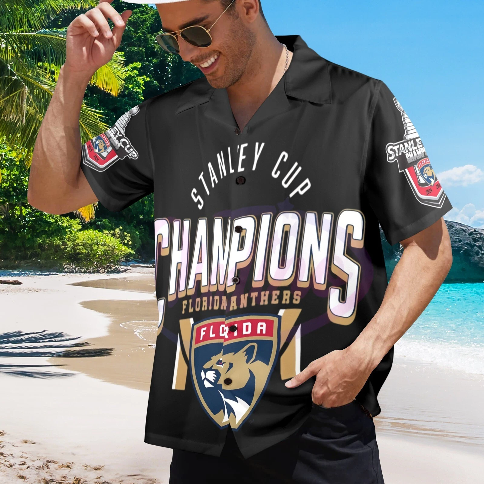 Hawaiian Button Shirt.  Florida Panthers. 2025 Stanley Cup Champions