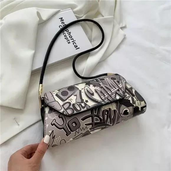 Creative Cartoon Pattern flap design Pu shoulder bag cute bag fun bag new