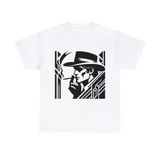 Unisex Adult T Shirt Designer Black White Art Deco Cowboy Minimalistic Cigarette