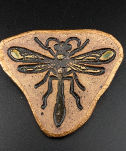 Dragonfly Ceramic Art Pin Brooch Hand Painted Clay Relief