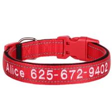 Embroidered Personalized Dog Collar Reflective Nylon Soft Padded Custom Name ID