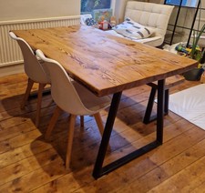 6 Seater Solid Oak Dining Table, With Industrial Legs, Matching Bench & 2 Chairs