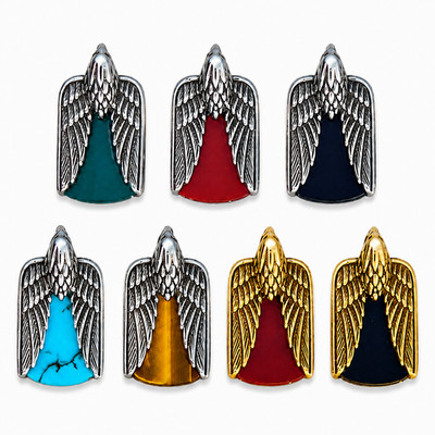 925 Sterling Silver Flying American Bald Eagle Pendant Gemstones Choose Color
