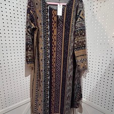 NWT ONEINE NEW ELEGANCE Long Sleeve Geometric Print Dress Tunic Burgundy Gold