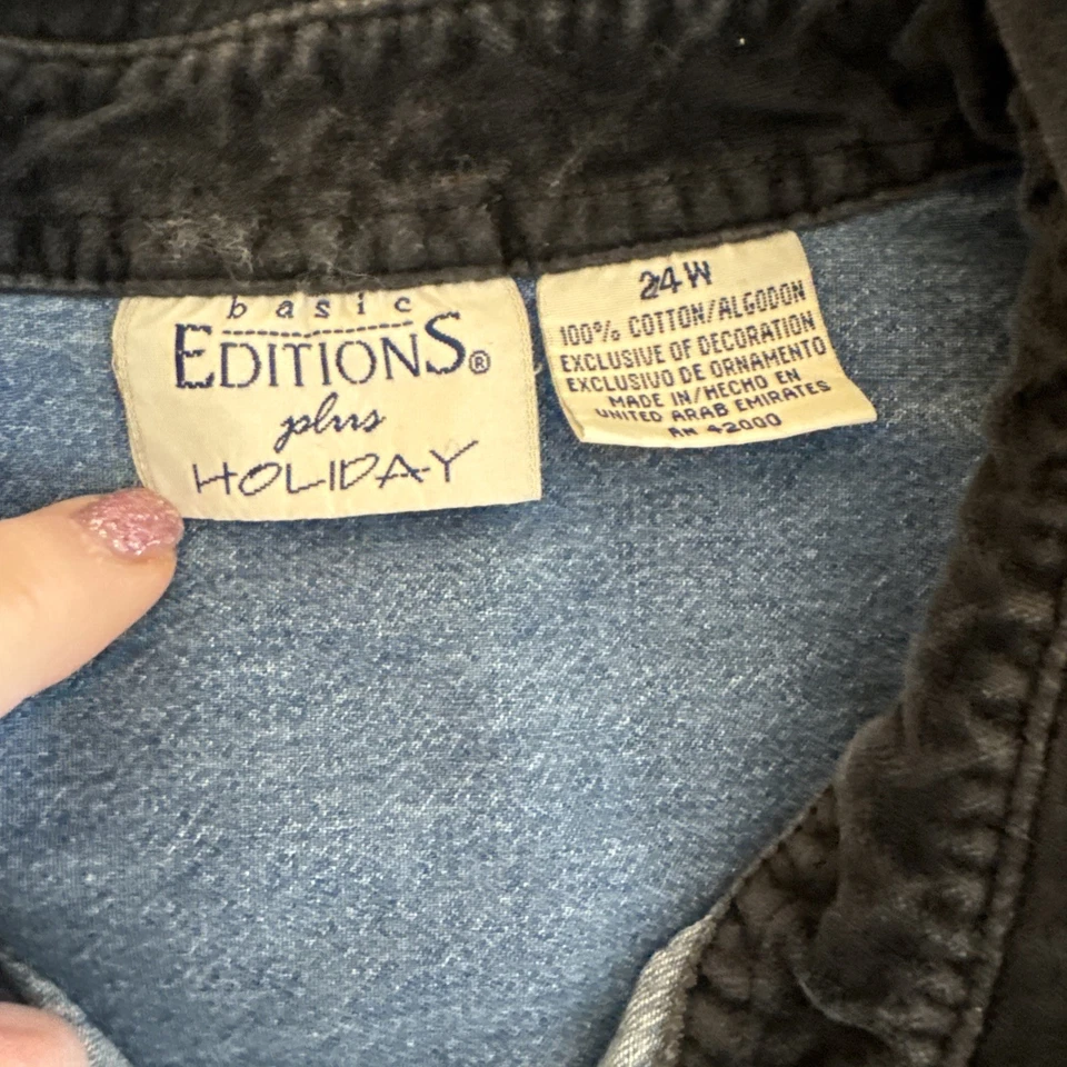 Camisa vaquera vintage talla grande bordada Navidad muñecos de nieve con botones 24W Foto 2 de 4