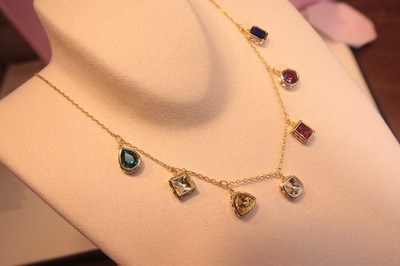 Swarovski Colorful Crystal Geometric Charm Drop Necklace NIB