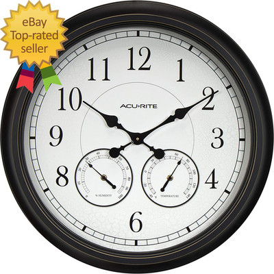 75473 24-Inch Weathered Black Wall Clock with Thermometer and Hygrometer