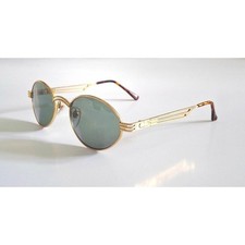 Vintage Retro Gold Tone Oval Sunglasses with Green Lenses Unisex